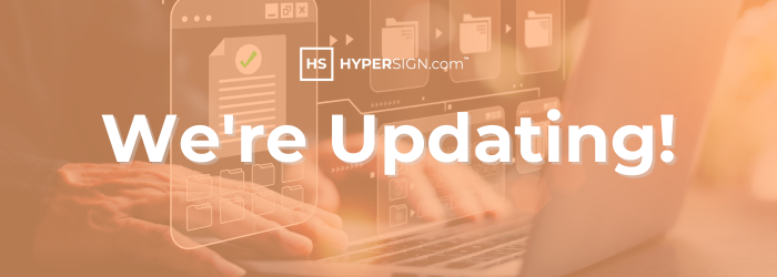 image with hands typing on a laptop with the hypersign logo and the words "we're updating" overlaid onto the image.