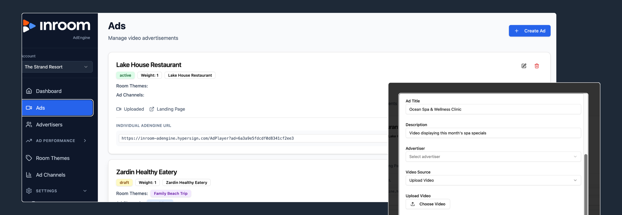 built in adengine with inroom guest software